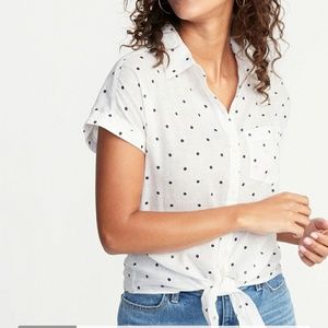 Old Navy Linen Blend Tie Front Shirt Size L